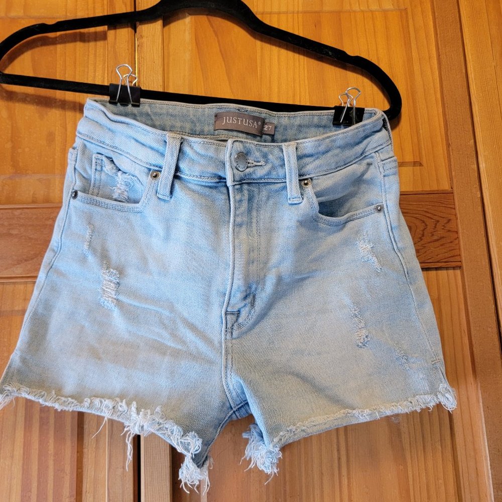 Stretchy Light-Wash Denim Shorts